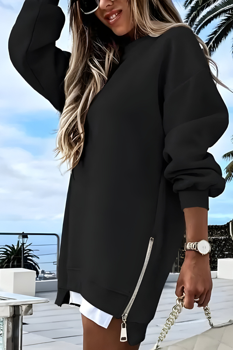 Women's Side-Zip Oversized Sweater – Relaxed Long Sleeve Pullover