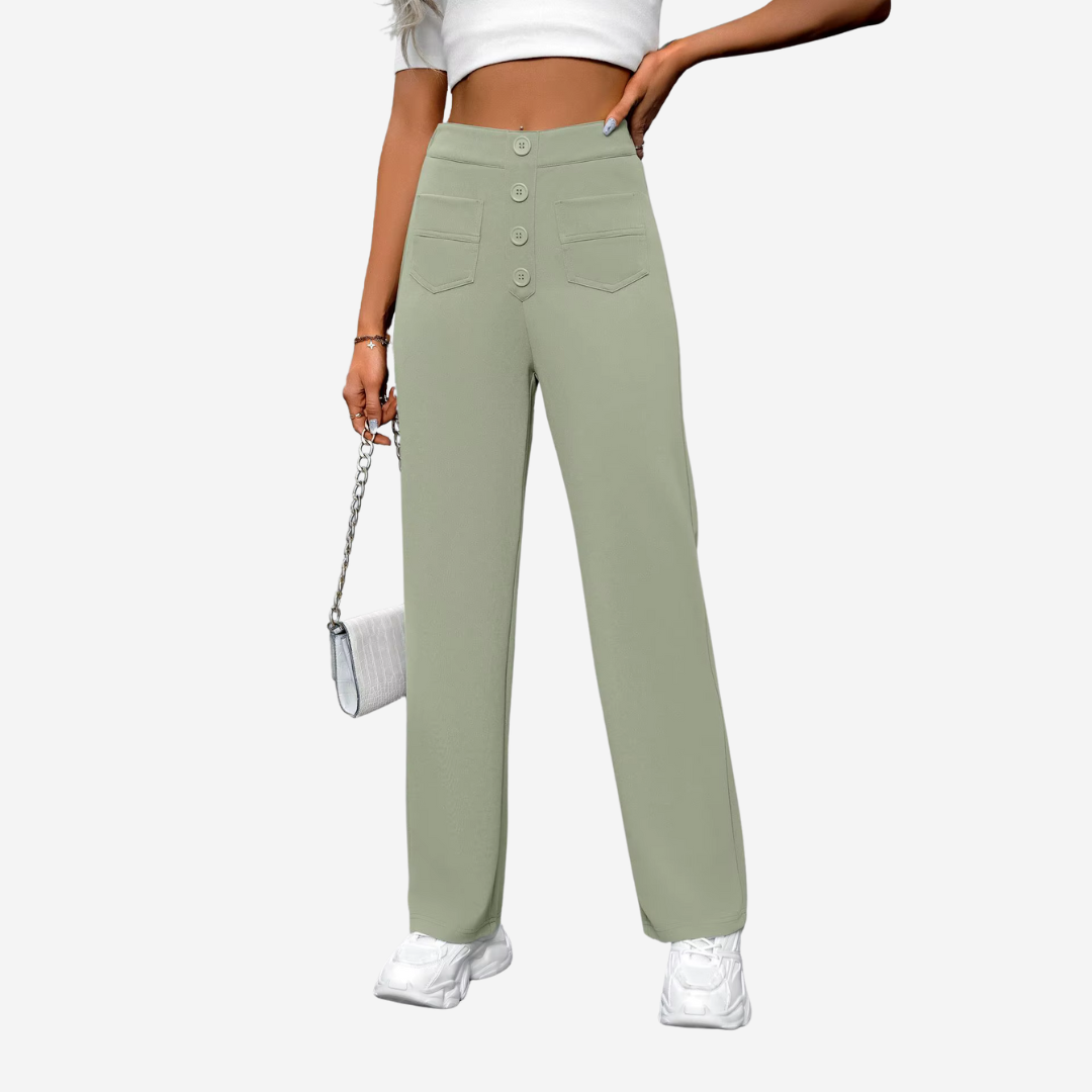Women's Stretch Straight Leg Pants – High Waist Pocket Tailored Trousers