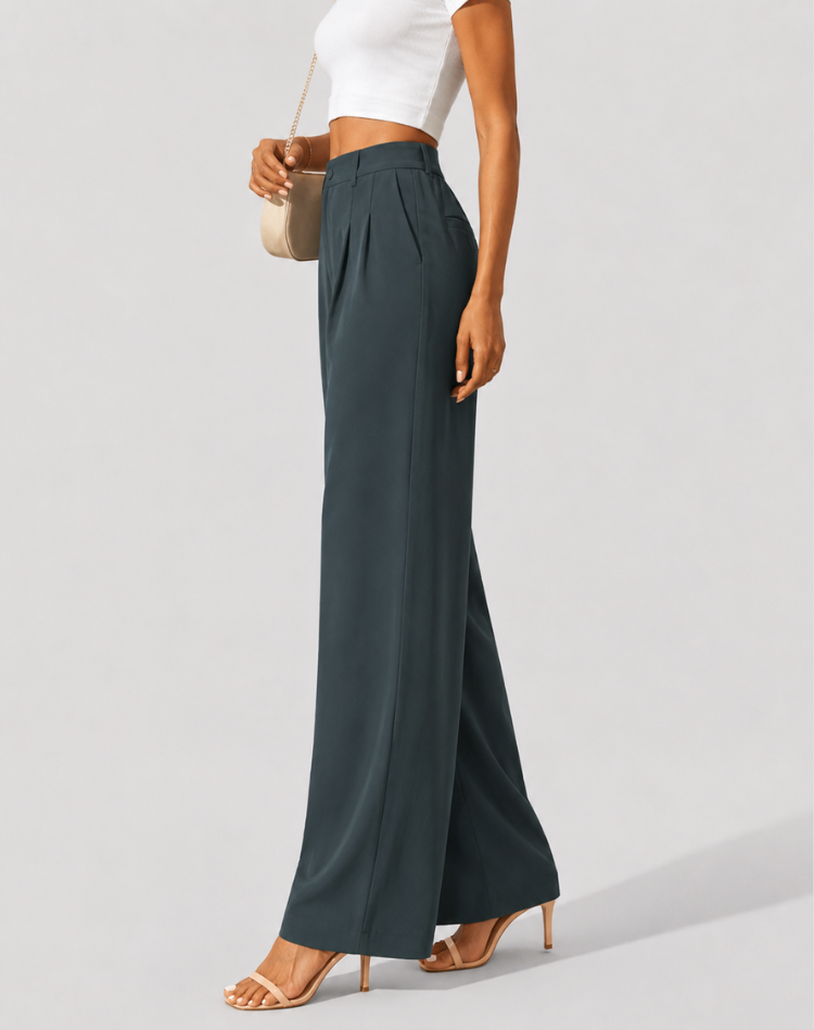 Women's High Waist Wide Leg Trousers – Flowy Everyday Dress Pants