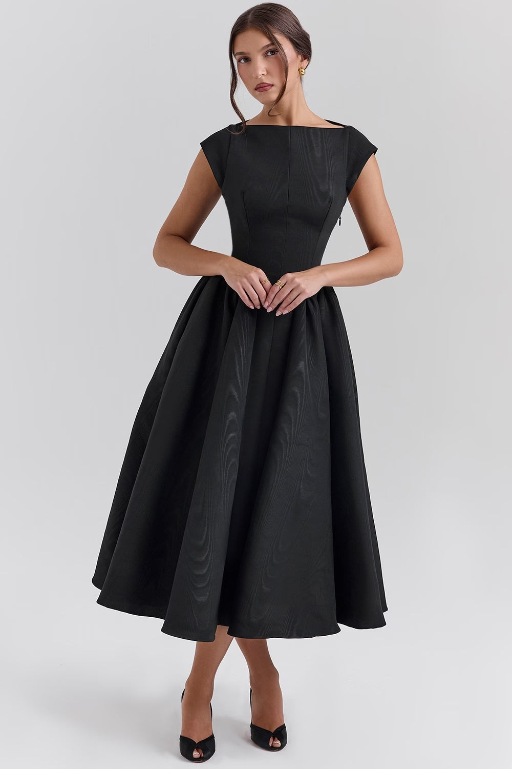 Women's Wedding Guest Dress – Tailored Waist Flowy Formal Occasion Dress