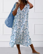 Women's Printed Midi Dress – Leaf Print Summer Dress – Serphine