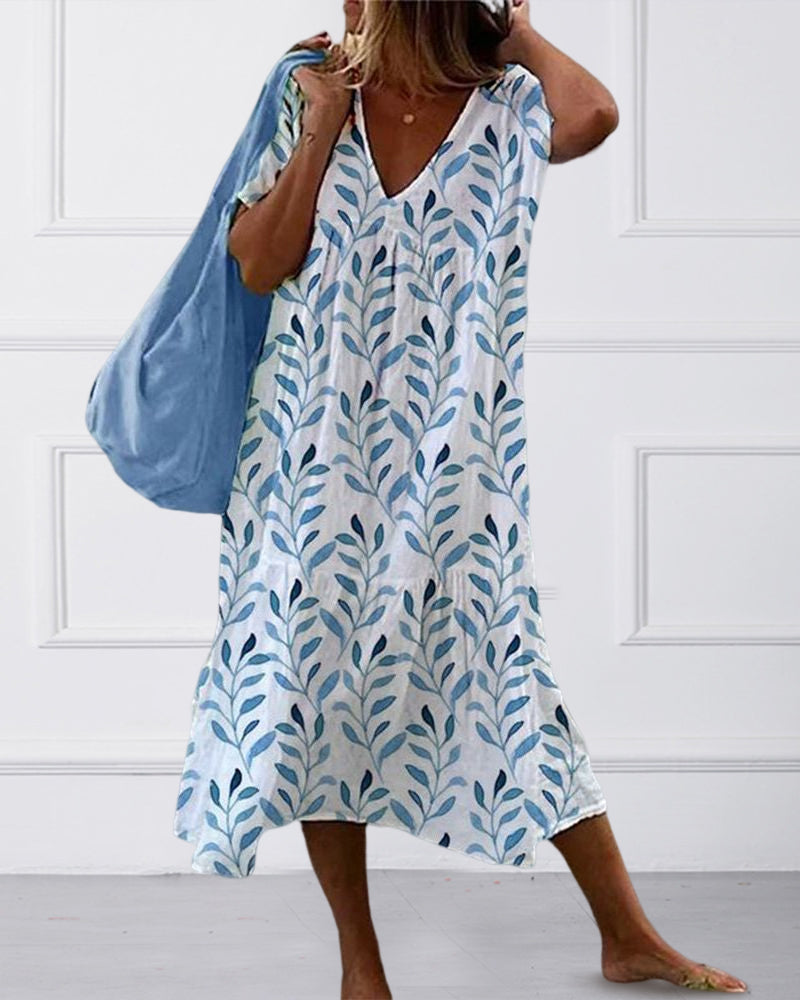 Serphine | Leaf Print Midi Dress