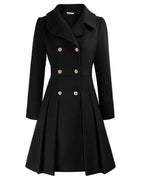 Women's Tailored Pleated Coat – Long Button Front Winter Overcoat