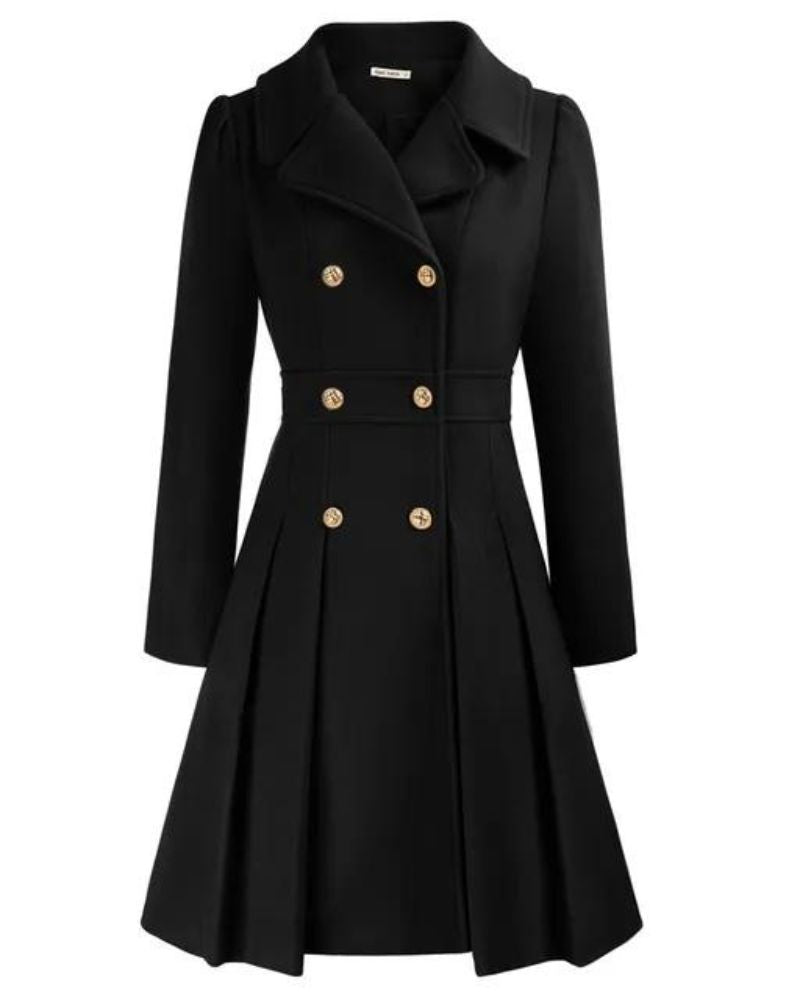 Women's Tailored Pleated Coat – Long Button Front Winter Overcoat
