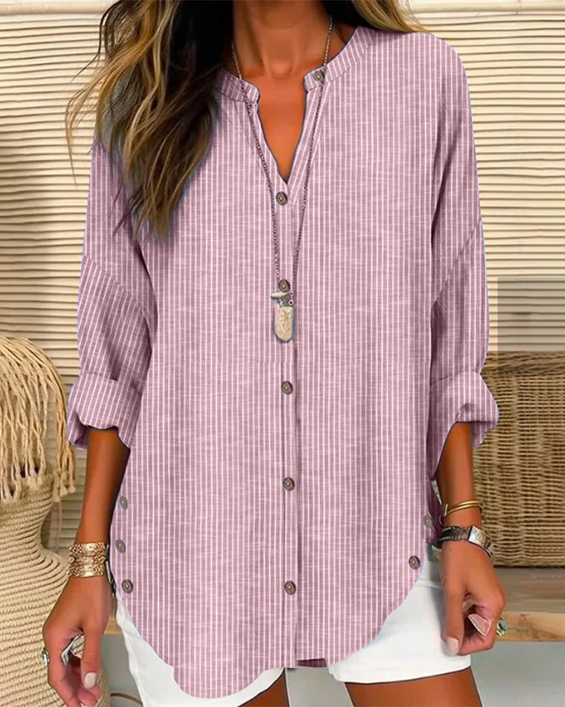 Women's Striped Button Front Blouse – Relaxed Casual Shirt Blouse