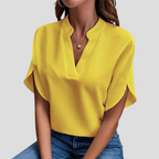 Women's Short Sleeve V-Neck Blouse – Stand Collar Summer Blouse