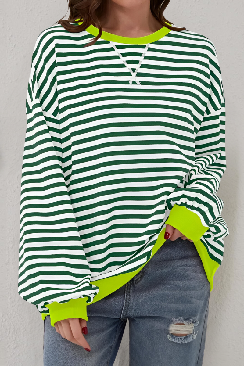 Women's Striped Crew Neck Sweatshirt – Relaxed Long Sleeve Pullover