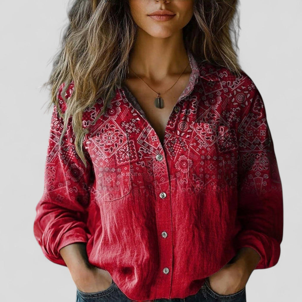 Women's Button Blouse – Gradient Print Blouse – Chelsea
