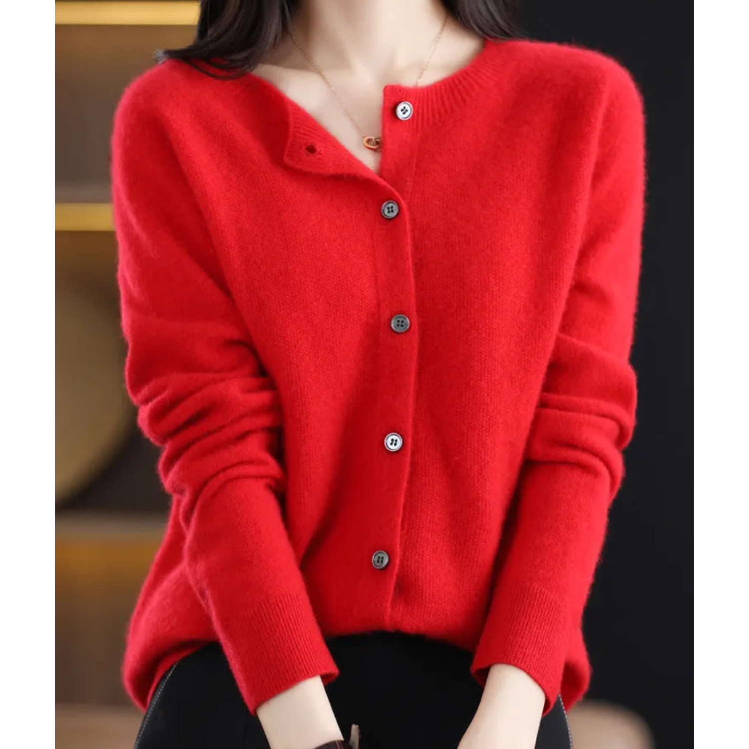 Women's Classic Crew Neck Cardigan – Button Front Long Sleeve Knit Cardigan