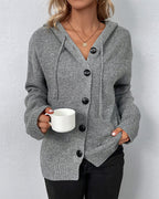 Women's Lace-Up Hooded Cardigan – Relaxed Long Sleeve Cardigan
