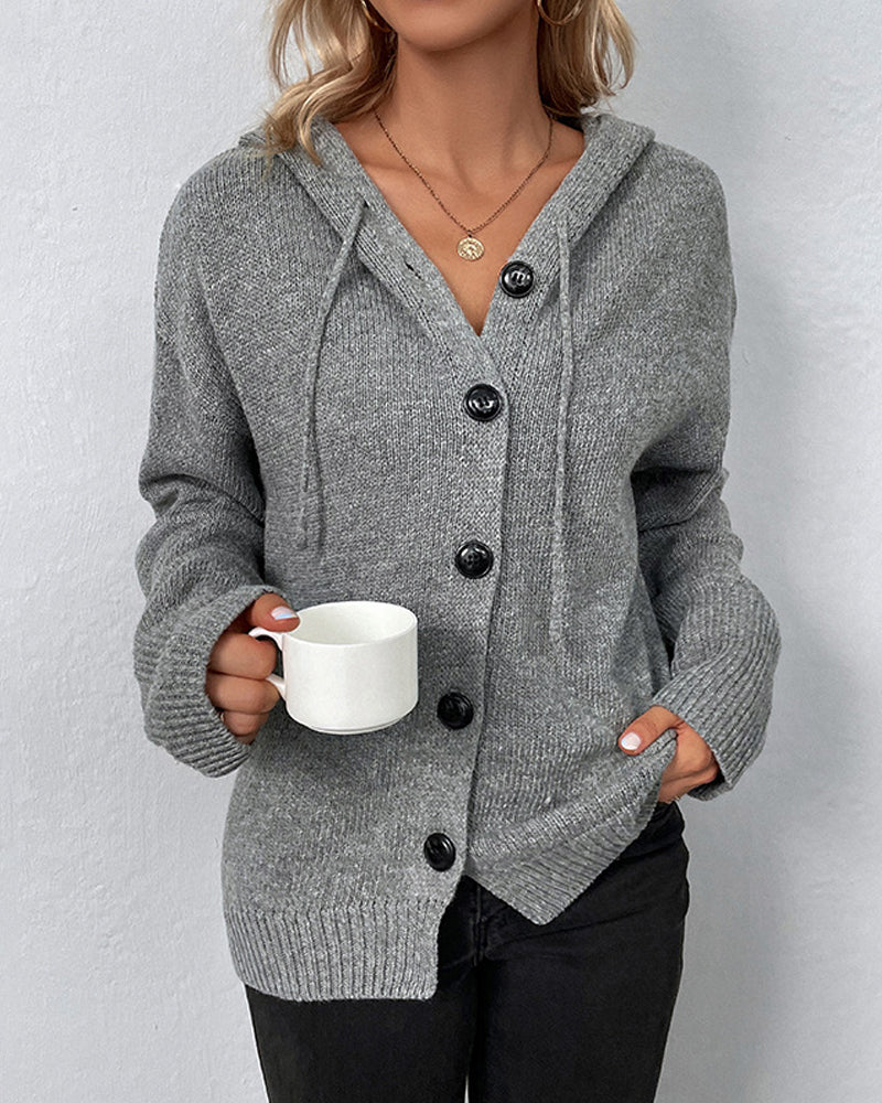 Women's Lace-Up Hooded Cardigan – Relaxed Long Sleeve Cardigan