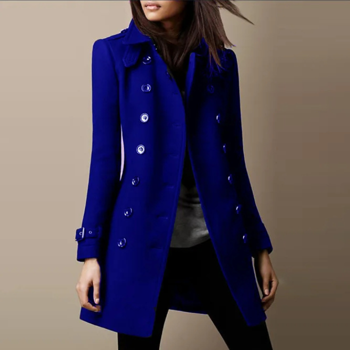 Women's Tailored Mid-Length Coat – Double-Breasted Button Overcoat