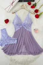 Women's Sheer Lace Lingerie Set – Deep V-Neck Bra & Matching Brief Set