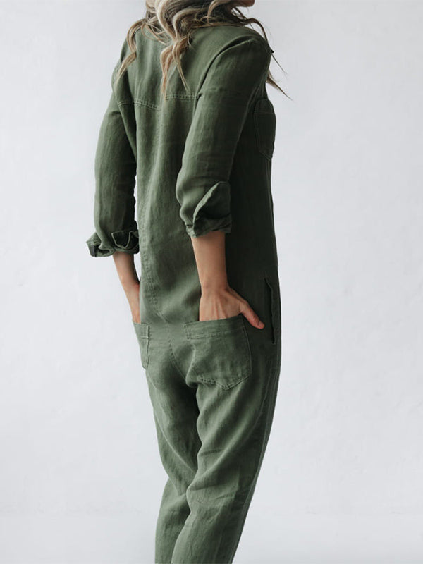 Women's Long Sleeve Wide Leg Jumpsuit – Relaxed Full Length Occasion Jumpsuit