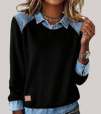 Women's Contrast Panel Sweater – Two-Tone Relaxed Knit Pullover