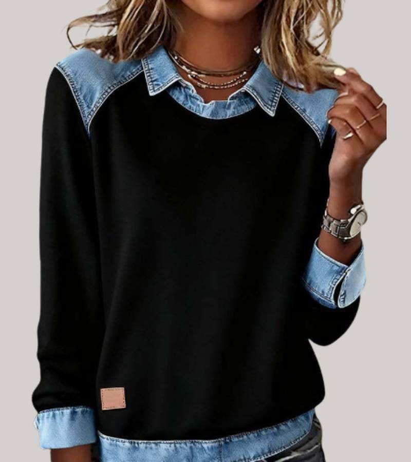 Women's Contrast Panel Sweater – Two-Tone Relaxed Knit Pullover