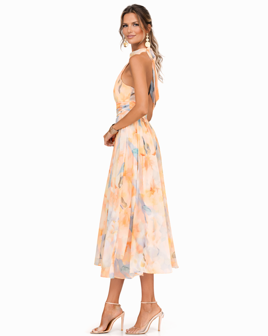 Women's Floral Backless Maxi Dress – Flowy Formal Occasion Dress