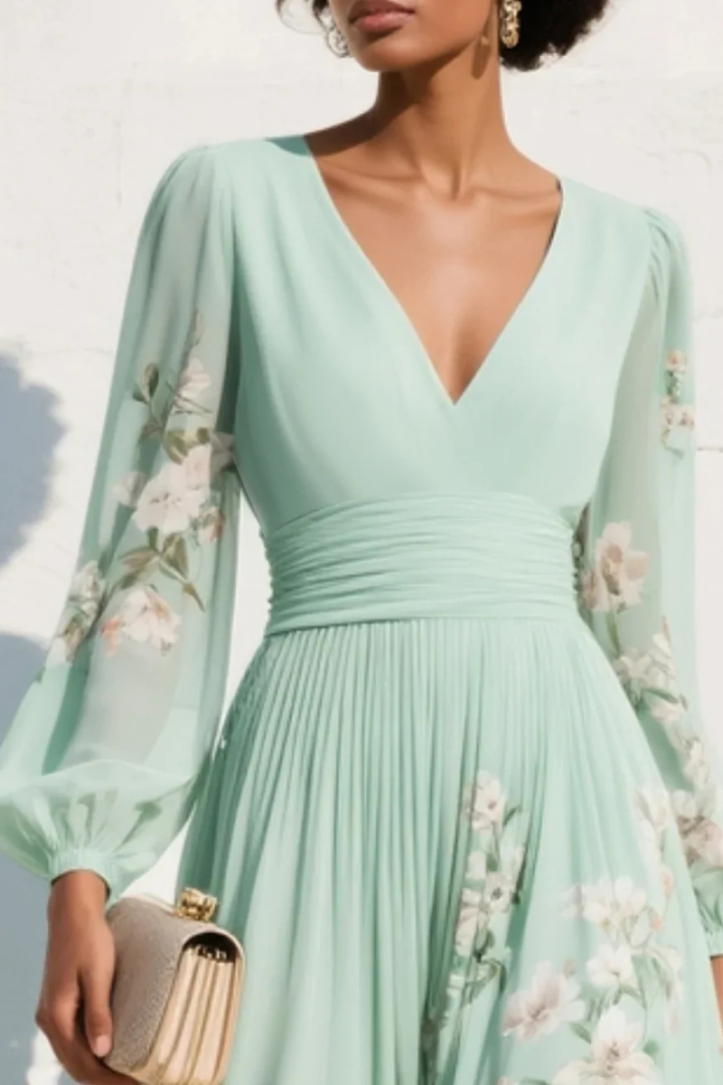 Women's Floral Pleated Wedding Guest Midi Dress – Flowy Summer Occasion Dress