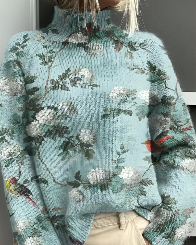 Women's Patterned Crew Neck Sweater – Graphic Long Sleeve Knit Pullover