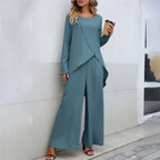 Women's Asymmetrical Two-Piece Set – Wide Leg Pants Matching Set