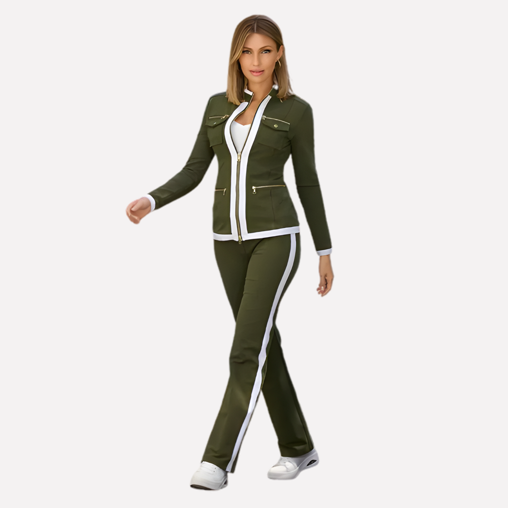 Women's Contrast Trim Tracksuit – Zip Jacket & Matching Pants Set