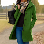 Women's Winter Coat – Button Front Long Coat – Helga
