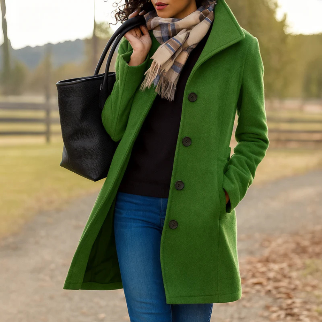 Women's Winter Coat – Button Front Long Coat – Helga