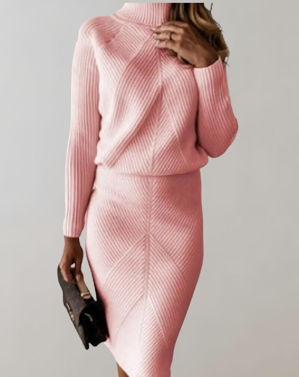 Women's Fitted Turtleneck Skirt Set – Long Sleeve Two-Piece Matching Set