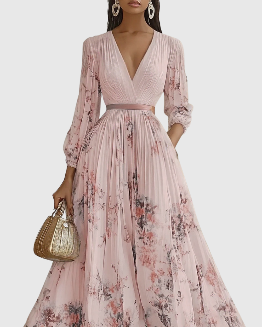 Women's Sleeveless Pleated Midi Dress – Floral Wedding Guest Occasion Dress