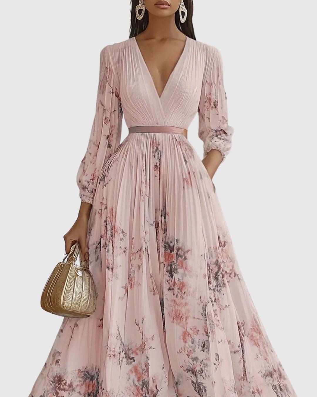 Women's Sleeveless Pleated Midi Dress – Floral Wedding Guest Occasion Dress