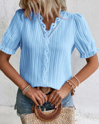 Women's V-Neck Lace Blouse – Dressy Lace Detail Occasion Blouse