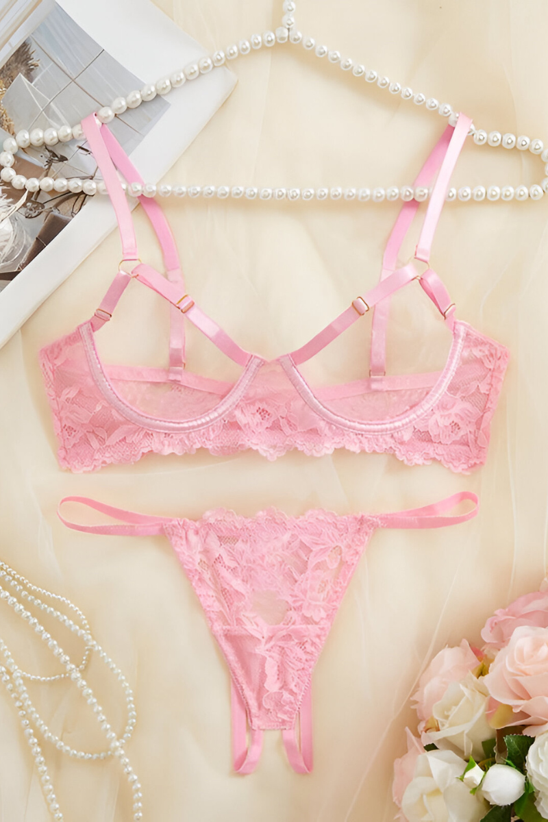 Women's Plunging Lace Lingerie Set – Deep V-Neck Bra & Matching Brief Set