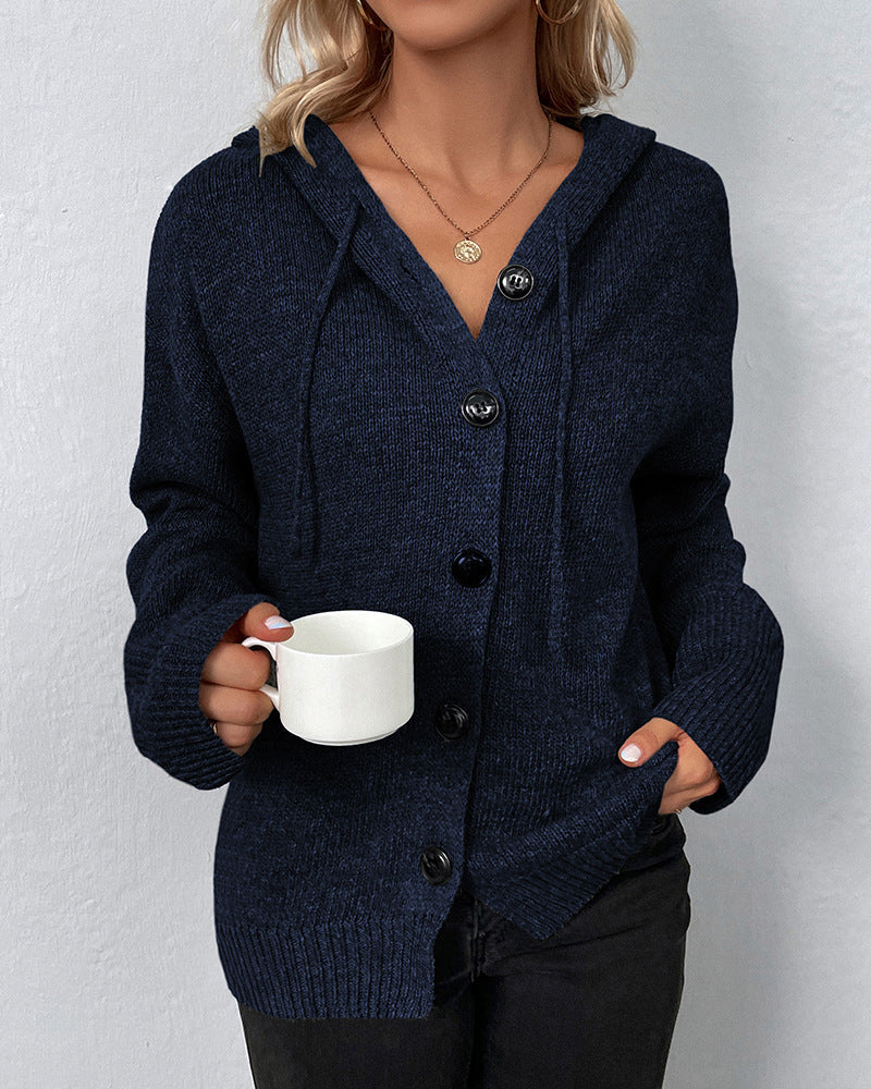Women's Lace-Up Hooded Cardigan – Relaxed Long Sleeve Cardigan