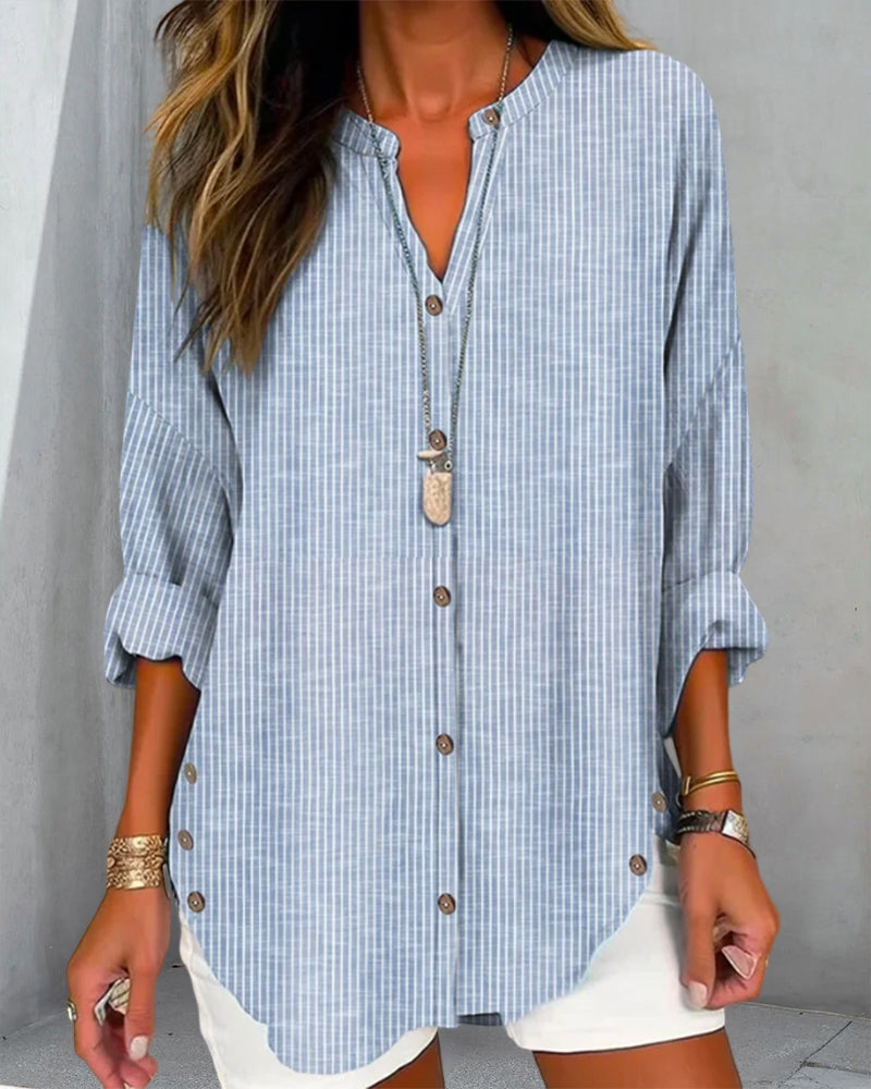 Women's Striped Button Front Blouse – Relaxed Casual Shirt Blouse