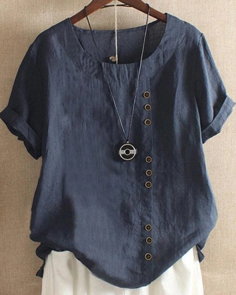 Women's Casual Blouse with Button Detail and Short Sleeves