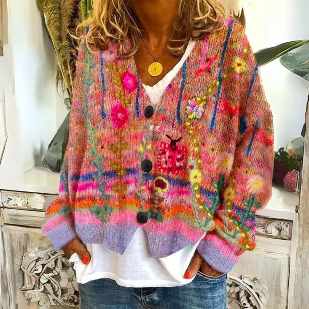 Women's Cardigan – Floral Embroidered Cardigan – Elisa