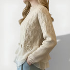 Women's Ruffle Detail Sweater – Textured Long Sleeve Knit Pullover