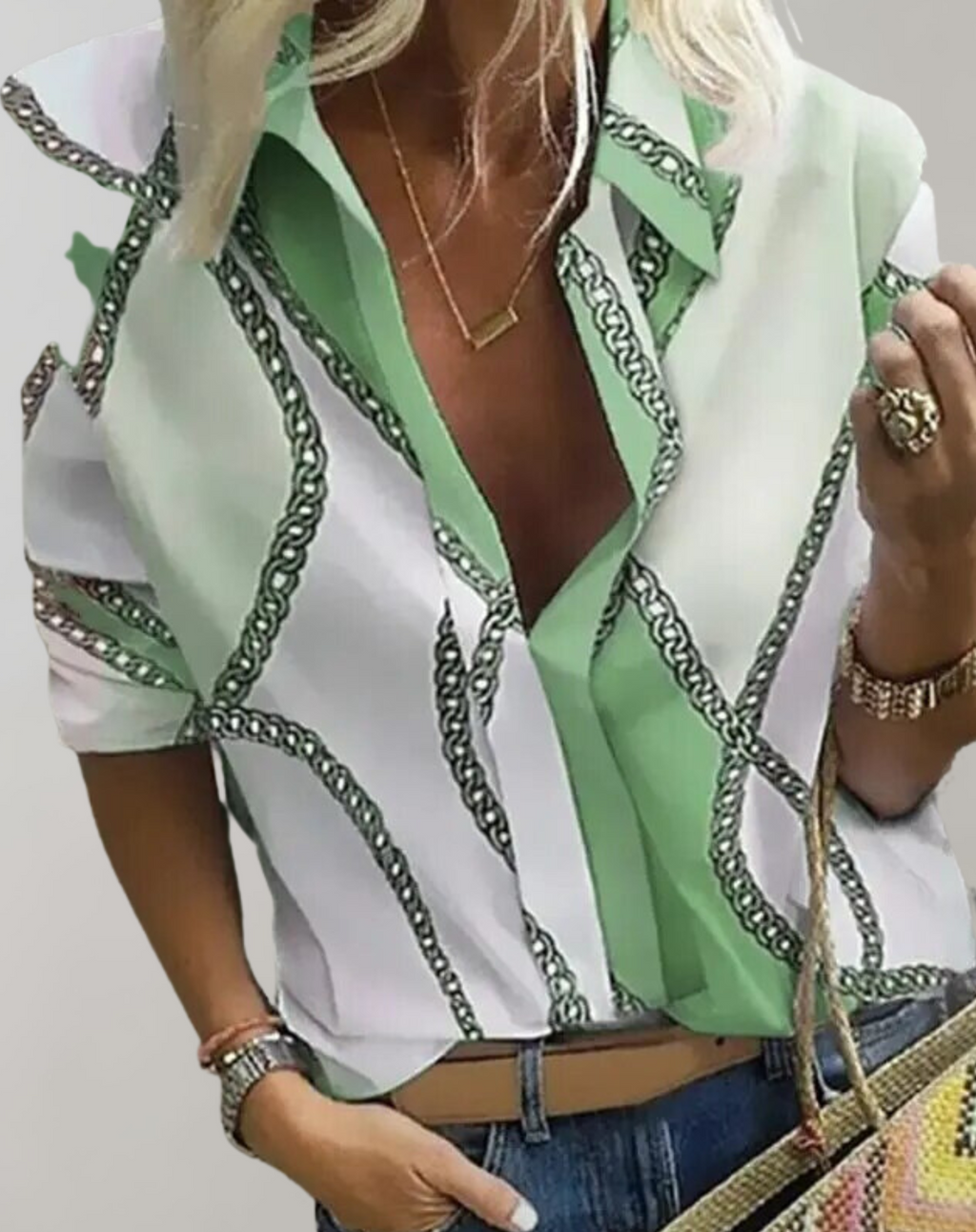 Women's Chain Print Blouse – Elegant Office Blouse