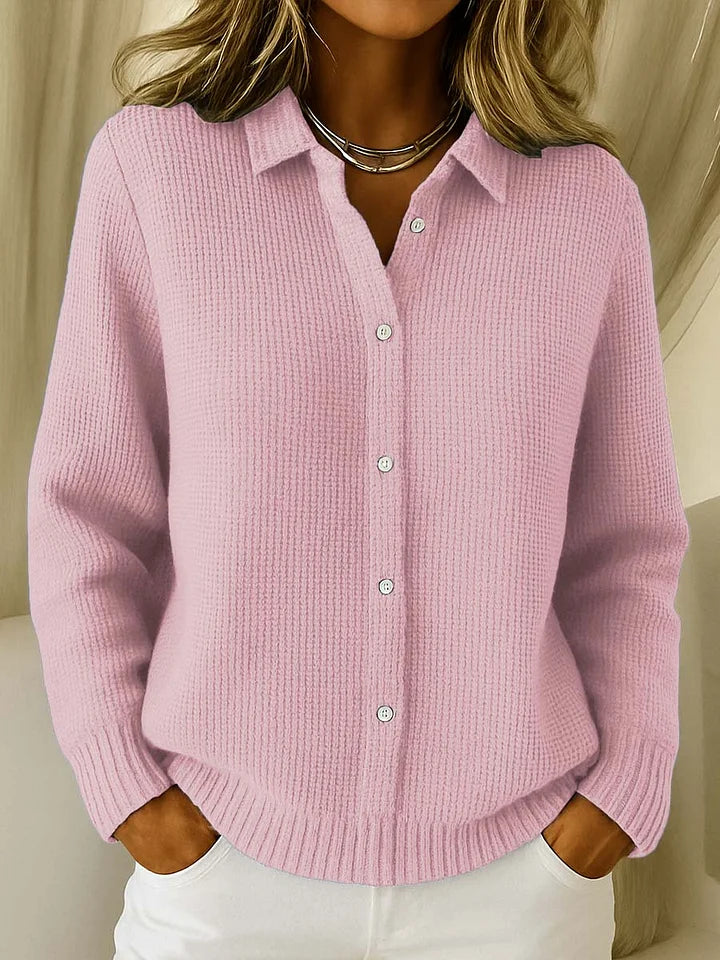 Women's Textured Collar Sweater – Collared Long Sleeve Knit Pullover