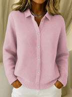 Women's Textured Collar Sweater – Collared Long Sleeve Knit Pullover