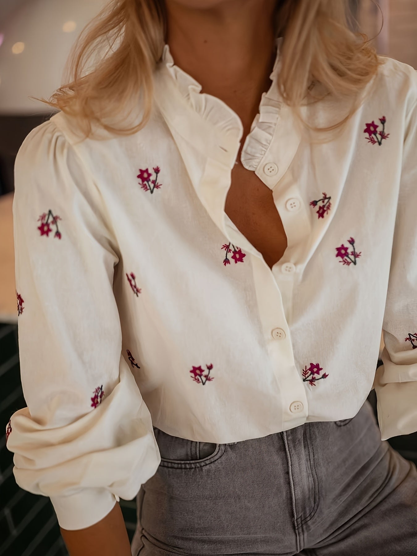 Women’s Floral Blouse – Collar Detail Spring Blouse – Lillian