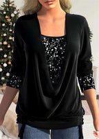 Women's Sequin Statement Blouse – Sparkle Overlay Evening Top