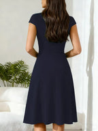 Women's V-Neck A-Line Dress – Short Sleeve Knee Length Pocket Dress