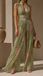 Women's Pleated Formal Jumpsuit – Tailored Evening Occasion Jumpsuit