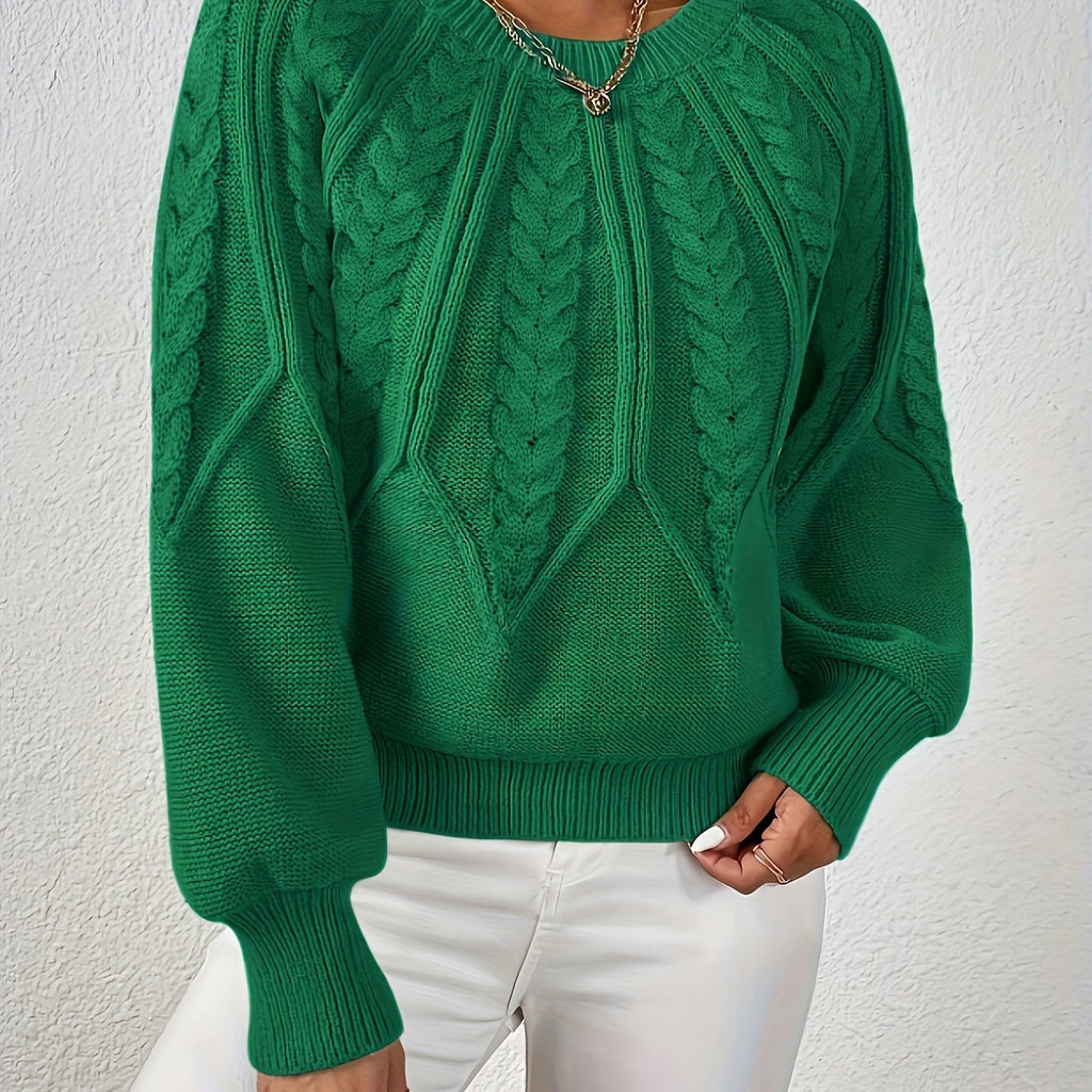 Women's Lantern Sleeve Sweater – Cable Knit Winter Sweater