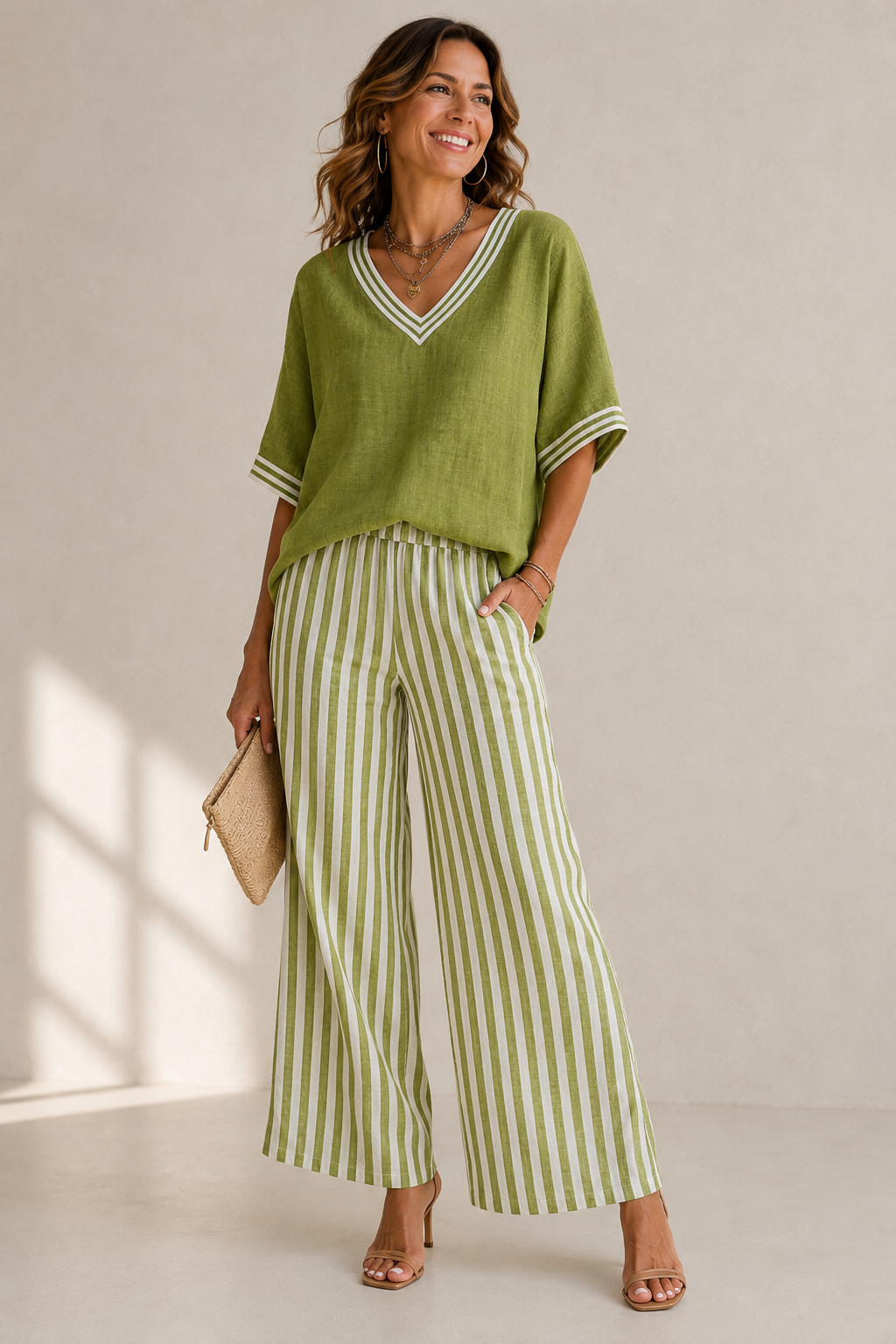 Women's Striped Two-Piece Set – Wide Leg Summer Set