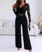 Women's Long Sleeve Lace Jumpsuit – V-Neck Formal Evening Jumpsuit