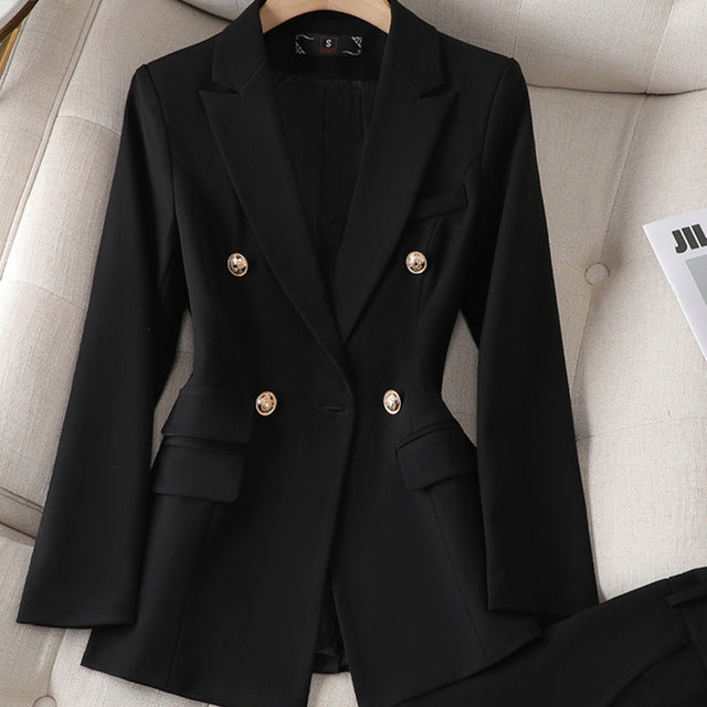 Women's Elegant Tailored Pants Suit – Double-Breasted Blazer Set