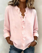 Women's Ruffle V-Neck Blouse – Flowy Statement Sleeve Dressy Top