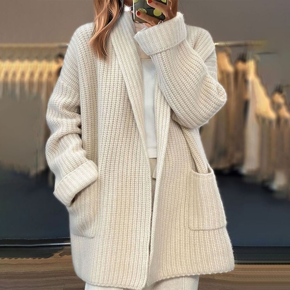 Women's White Crew Neck Cardigan – Classic Long Sleeve Button Cardigan